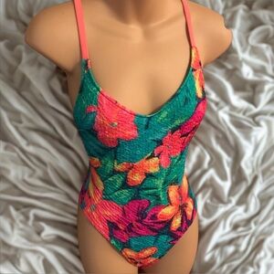 Sassafras Vintage Tropical Floral One Piece Swimsuit Button Drawstring Bikini